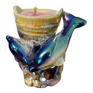 Iridescent Dolphin Candle Holder Ocean Theme Ceramic Tealight Holder